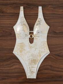 Swim Vcay 女式夏季镂空V领连体泳衣，春假和节日波西米亚海滩风格 - 白色 - 查看 3