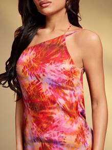 Hauture Vestido de espalda abierta con estampado abstracto tropical de vacaciones de resort de verano con cuello de capucha