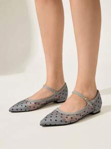 CUCCOO CHICEST Women's New Style Gray Polka Dot Mesh Breathable Elegant Comfortable Pointed Toe Low Heel Ballet Flats - Grey - View 9