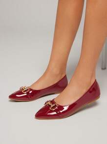 SHUZIA Zapato de tacón de punta fina con decoración dorada, de recubierto burdeos, de PU, con suela antideslizante y cómodo para usar todo el día, de fácil calzado para mujer