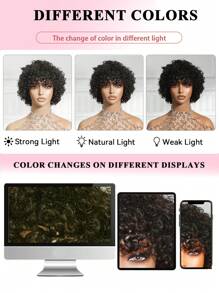 Short Afro Curly Pixie Cut Human Hair Wig With Bangs Real Natural Color Hair Wig For Women Wear&Go All Day Wear - S2 - View 7