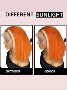 透明蕾絲直髮13x4蕾絲渡口短髮髮型613橙色人髮假髮