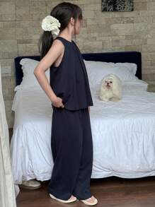 DAZY Tween Girls' Minimalist & Practical Loungewear - Navy Blue - View 4