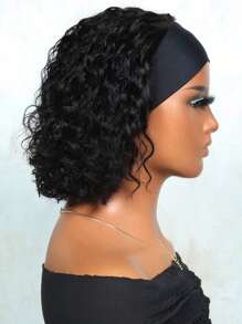 Water Wave Headband Wig Short Human Hair Wigs With Head Band  Affordable Hair Replacement Headbands Wig Ready Wear To Go Daily Use Natural Black Color - Natural Black - View 3