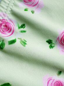 SHEIN Women's Ditsy Floral Halter Neck Tie Back Triangle Bikini Set, Suitable For Beach Holiday - Green - View 5