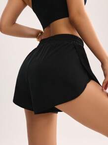 Easithlete Solid Color Sports Shorts, Fashionable For Summer Sweater Shorts - Black - View 2