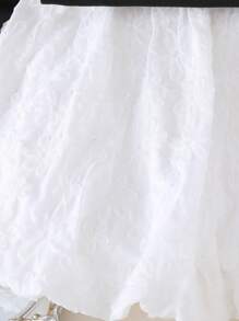 SHEIN 2pcs/Set Tween GirlsSolid Floral 3D Decor Tank Top & Floral Bubble Skirt. 3D Floral Pattern Embellishment, Stylish Silhouette. This Outfit Is Suitable For Various Occasions, Whether Family Gatherings Or Outdoor Activities, Allowing Tween Girlsto Be The Spotlight With An Elegant Presence. - Black and White - View 5