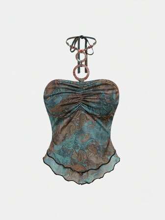 J-Fashion Top sin tirantes de mujer con estampado de flor de anacardo de estilo vintage hippie para uso casual