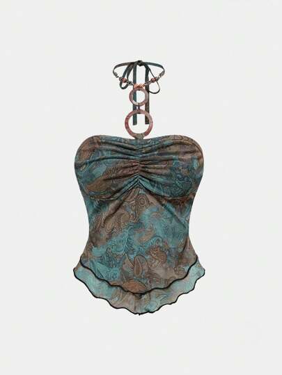 J-Fashion Top sin tirantes de mujer con estampado de flor de anacardo de estilo vintage hippie para uso casual