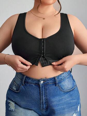 SHEIN CURVE+ Plus Size Enkel Enfärgad Bralette Med Knäppning Framtill, Curve Plus, Boho Vacation