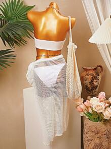 Sunnyshic Elastischer, 3D-Blumen-verzierter kurzer Bustier-Top - Weiss - Übersicht 2