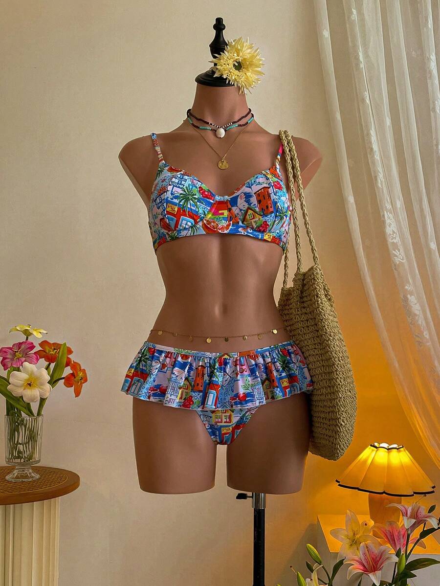 SHEIN MOD Ruffle Detail Bikini Set With Underwire