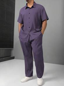 Manfinity Homme Conjunto de moda de verano de talla grande para hombre - Camisa de manga larga y pantalones