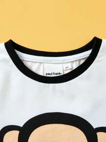 Paul Frank X SHEIN Camiseta de manga corta casual y versátil con estampado de gafas de sol y mono de dibujos animados para niño pequeño - Blanco - Ver 3