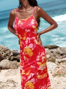 Opulessa Knitted Printed Slip Fitted Long Dress For Women - Red - View 5