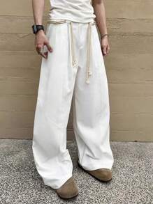 Claim Dot 男士宽松休闲美式白色阔腿裤，秋季 - 白色 - 查看 3