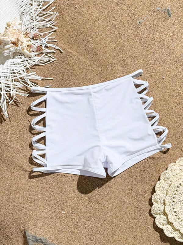 SHEIN Swim Shorts de traje de baño de mujer de unicolor con abertura cruzada, para vacaciones de verano