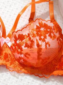 SHEIN Conjunto de 3 piezas de lencería sexy bordada para mujer, para primavera/verano