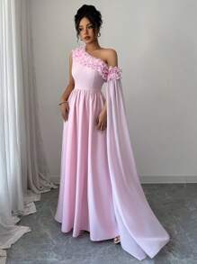Airlisse Abito in chiffon da donna elegante e asimmetrico, con maniche ampie e arricciate, vita raccolta, linea ad A