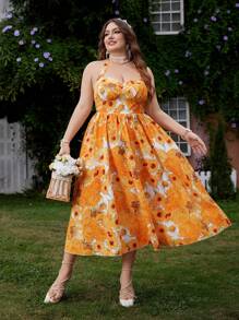 Flirla Neues Sommerkleid, elegantes Urlaubskleid mit französisch-romantischem Van Gogh Sonnenblumen Blume Muster, Neckholder, Bindetaille und fließendem Rock - Verschiedenfarbig - Übersicht 4