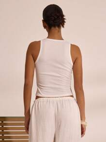 MUSERA 圆领印花背心，春夏度假波西米亚风，伊比沙岛优雅海滩可爱风。海滩别墅假日机场印花T恤 - 白色 - 查看 3