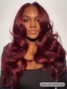 Wear&Go Glueless Curtain Bangs 99j Burgundy Body Wave Remy Human Hair Wig Pre- Plucked Bleach Knots Pre-Cut 6x5 Transparent Lace Closure Wigs 180% Density