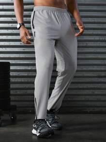 Manfinity Sport Corelite Men's Elastic Waist Pockets Side Split Sports Pants Workout Clothes Running Pants Sweat Pants - Grey - View 6