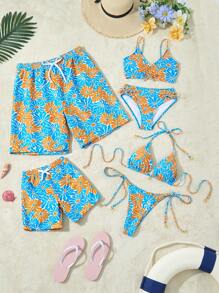 Tween Girl Retro Daisy Print Bikini Set, Family Matching Outfits Mommy And Me (4 Sets Sold Separately) - Multicolor - View 1