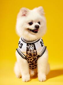 PETSIN 1pc Pet Leopard Print No.23 Jersey With English Text & Numbers, Striped Accent, Ribbed Trim, Comfortable & Fashionable Dog Vest - Multicolor - View 5