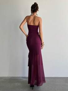Aloruh Vestido elegante e sexy com decote halter, costas nuas, recortes e bainha com babados, magenta, para sair - Violeta - Visão 3