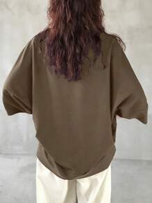 FRIFUL Women's Casual Loose Solid Round Neck T-Shirt With Side Slits, Summer