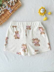 SHEIN Tween Girls' Streetwear Casual Knit Printed Straight Leg Shorts