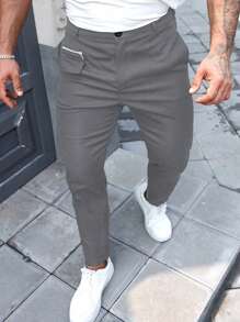 Manfinity Homme 纯色拉链口袋褶裥休闲时尚正装裤