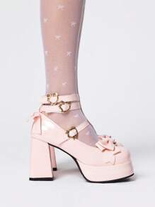 ROMWE Kawaii 粉色高跟玛丽珍鞋，带扣带，洛丽塔哥特式甜美 JK 风格厚底女鞋 - 粉色 - 查看 4