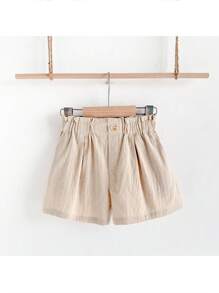 Loomiva Young Girl Loose Casual Solid Color Vacation Loungewear Fashionable Versatile Shorts - Apricot - View 1