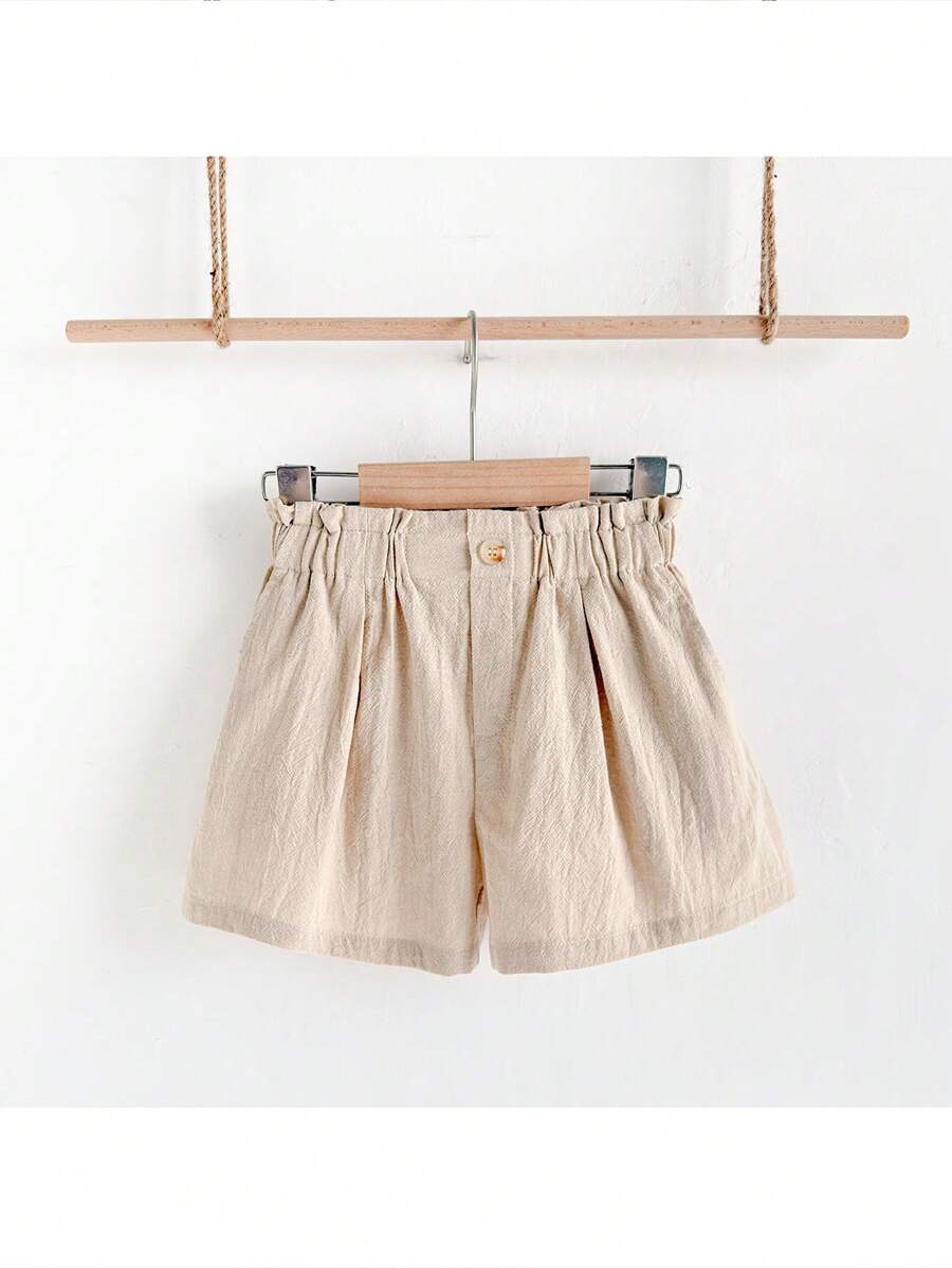 Loomiva Young Girl Loose Casual Solid Color Vacation Loungewear Fashionable Versatile Shorts - Apricot - View 1