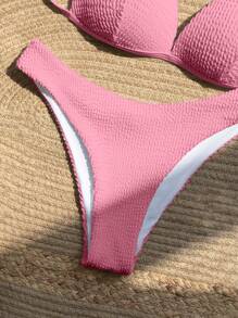 SHEIN Swim 纯色粉色比基尼泳装，适合夏季海滩度假 - 藕粉色 - 查看 3