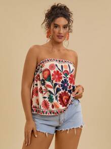 Travachic Mother Day Outfit Plus Size Women Summer Floral Print Loose Tube Top Woman S Summer Clothes Women S Summer Shirts Women S Clothes