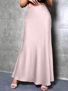 SHEIN Tall 女士优雅纯色塔夫绸半身裙，夏季，女士夏装半身裙 - 淺粉色 - 查看 6