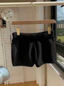 Comfortcana 2pcs Women's Casual Bodycon Mini Sweater & Shorts Set, Suitable For Summer