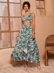 Swim Oasis Women's Fashion V-Neck Camisole And Ruffle Hem High Slit Skirt Set - Multicolor - View 3