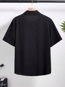 SHEIN 青少年男孩休闲黑色短袖衬衫，适合运动、街头、朋克、摇滚、学校、日常、派对、音乐节、春夏季 - 黑色 - 查看 2