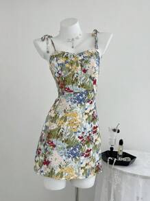 SHEIN Unity 女式夏季花卉印花时尚无袖连衣裙 - 彩色 - 查看 3