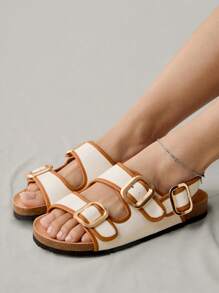 Solecia Sandalias planas casuales de mujer en beige