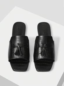 MOTF PREMIUM Sandalias planas con puntera cuadrada y flecos cómodas para mujer, para vacaciones, verano, Navidad, otoño, Año Nuevo, Día de San Valentín