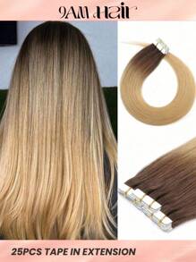 25pcs Tape In Straight Colored Human Hair Extension Real Extension For Women Daily Use Real Easy Wear Natural Looking Hair Extensions - S5/24 - View 1