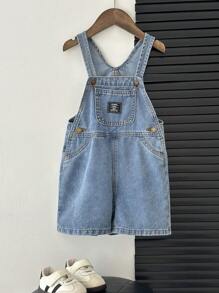 SHEIN 男童蓝色合身牛仔背带短裤