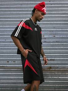 AXEPEAK Set de 2 piezas de camiseta de manga corta de cuello redondo y pantalones cortos con ajuste holgado de moda urbana para hombre, conjunto de verano