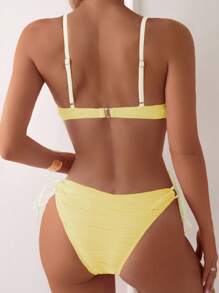 Swim Mod Women's Summer Beach Ruffle Tie Sexy Bikini Set - Yellow - View 2