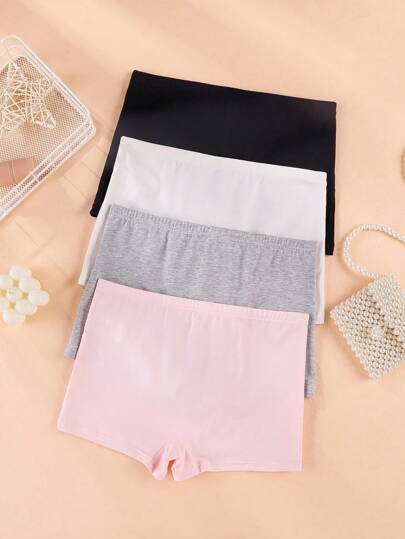 4 Packs Girls Bow Print Sweet Cute Comfortable Cotton Soft Seamless Bikini Panty, Multiple Colors: Pink, White, Grey, Black